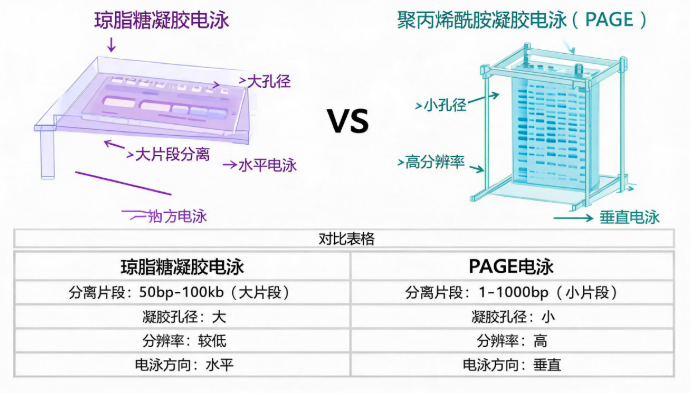 琼脂糖凝胶电泳与聚丙烯酰胺凝胶电泳对比图