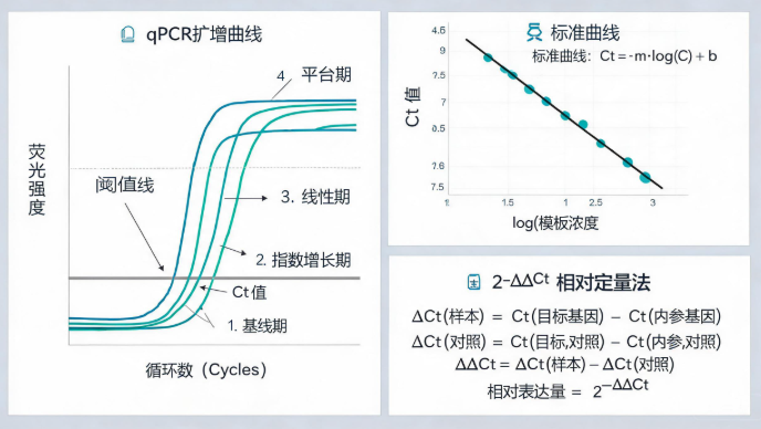 qPCR扩增曲线与标准曲线分析图