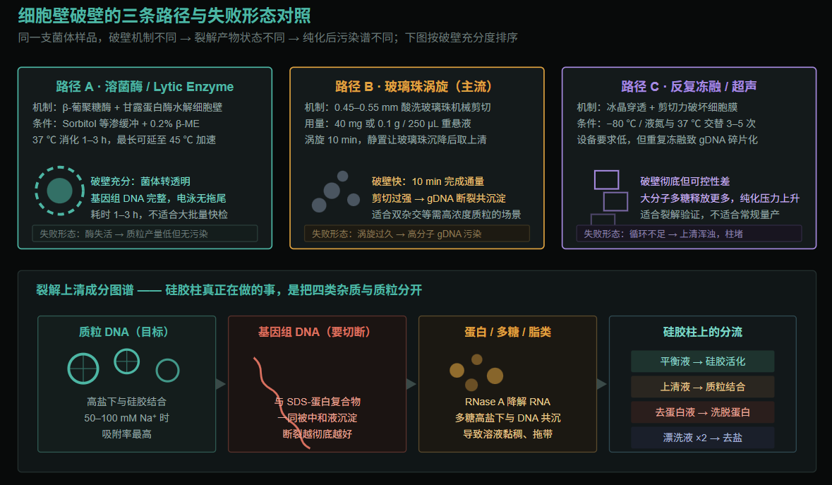 细胞壁破壁三条路径与裂解上清成分图谱