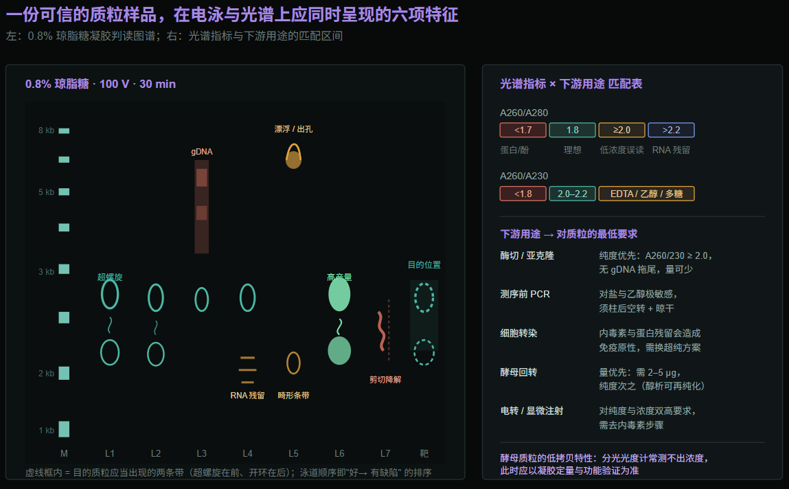 质粒电泳判读图谱与光谱指标匹配表