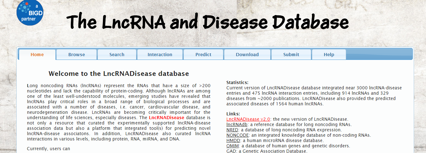 长非编码RNA疾病数据库